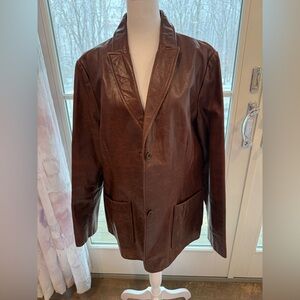 Gap 1990s Vintage 100% Brown Leather Blazer Jacket Lined Size L.